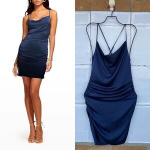 Ramy Brook Kiki Cowl-Neck Ruched Satin Mini Dress small